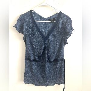 Lane Bryant Blouse Blue Silk Babydoll Sz 2X Flutter Sleeve Feminine Lightweight